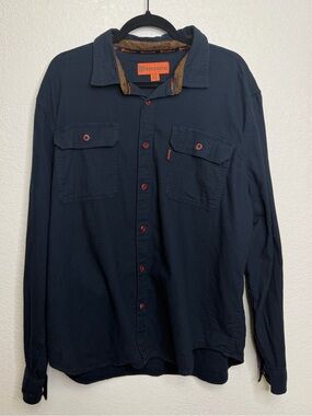 Husqvarna Long Sleeve Button Down Flannel Shirt Mens Sz XL Navy Blue Workwear